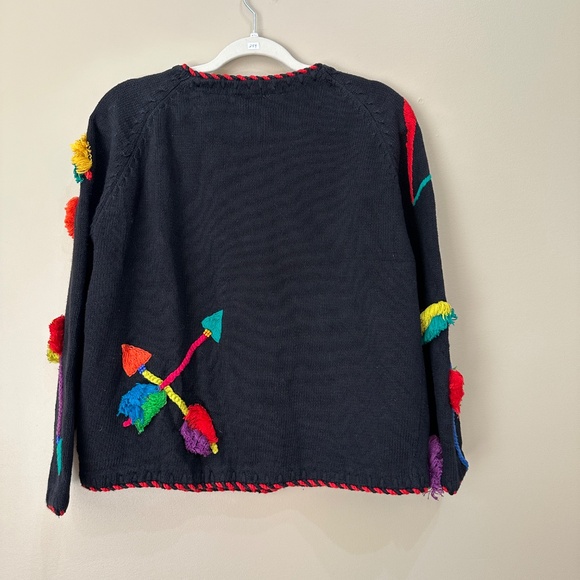 Michael Simon Vintage 1991 Knit Cardigan Abstract Art Sweater Bow & Arrow Bead - Picture 9 of 13